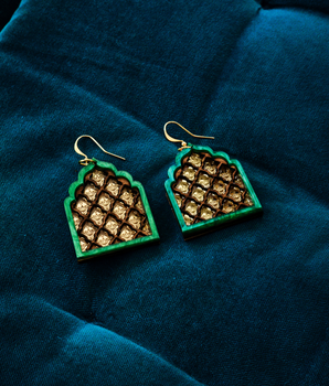 Green Hanging Jāli Earrings - Anisha Parmar Studio
