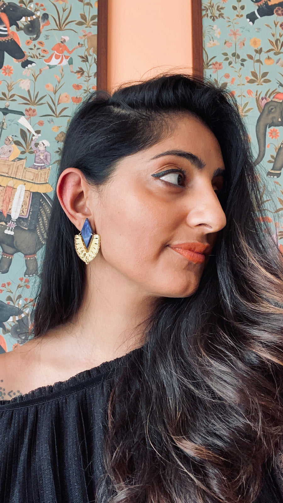 Mini Veda Earrings Blue - Anisha Parmar London
