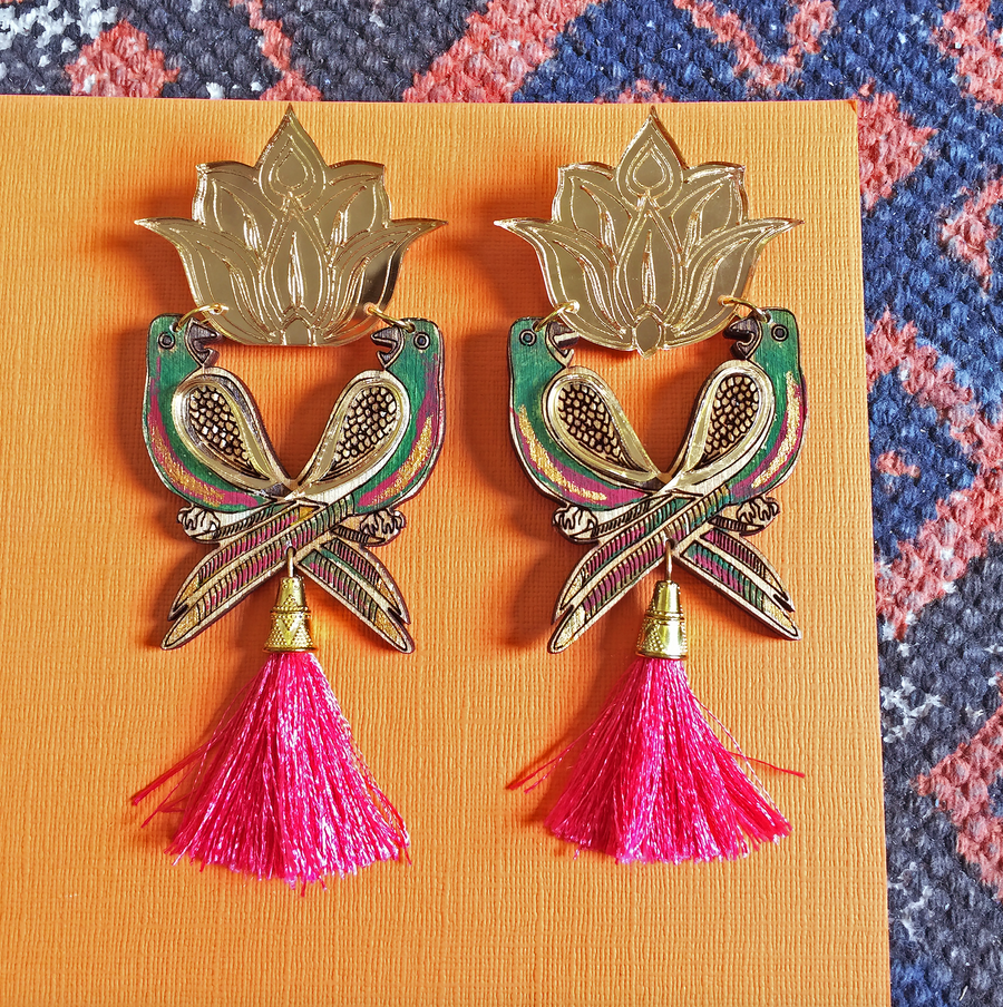 Parrot and Lotus statement Earrings - Anisha Parmar London