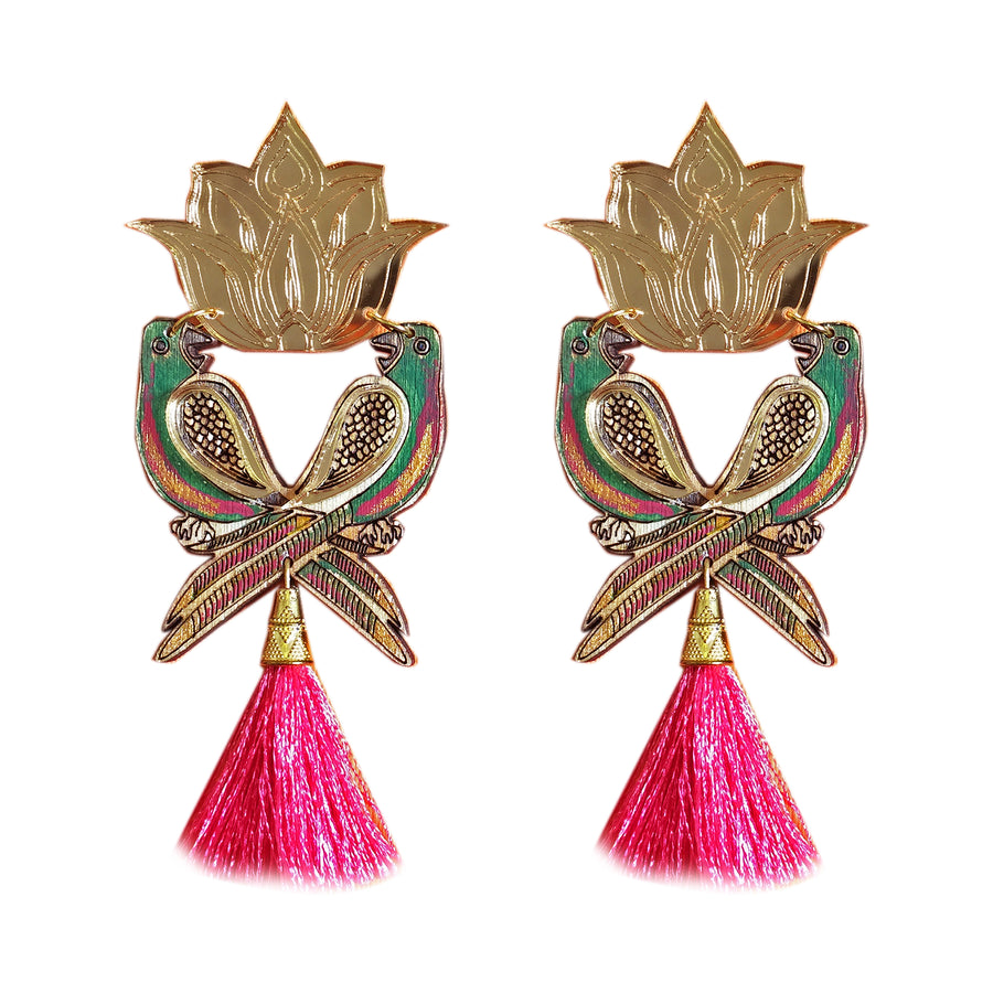 Parrot and Lotus statement Earrings - Anisha Parmar London